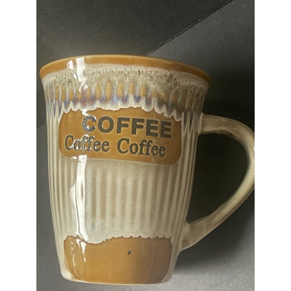 My Cafe Mug Coffee Coffee Coffee Handcrafted Brown & Tan Drip Glaze 11oz Cup
